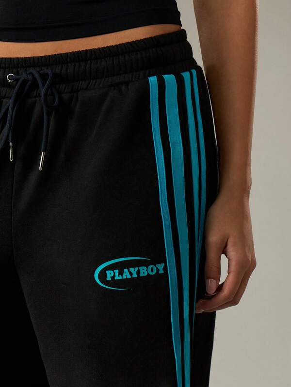 Missguided Missguided X Playboy Wide Leg Track Pants With Side Stripes And Drawstring