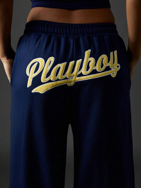 Missguided Missguided X Playboy Wide Leg Varsity Jogger Pants With Number Graphics