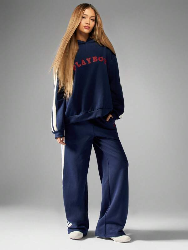 Missguided Missguided X Playboy Wide Leg Varsity Stripe Retro Sweatpants