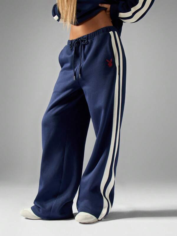 missguided Missguided x Playboy Wide Leg Varsity Stripe Retro Sweatpants