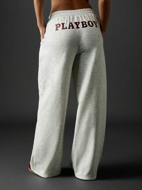 Missguided Missguided X Playboy Wide Leg Varsity Sweatpants With Graphic Print