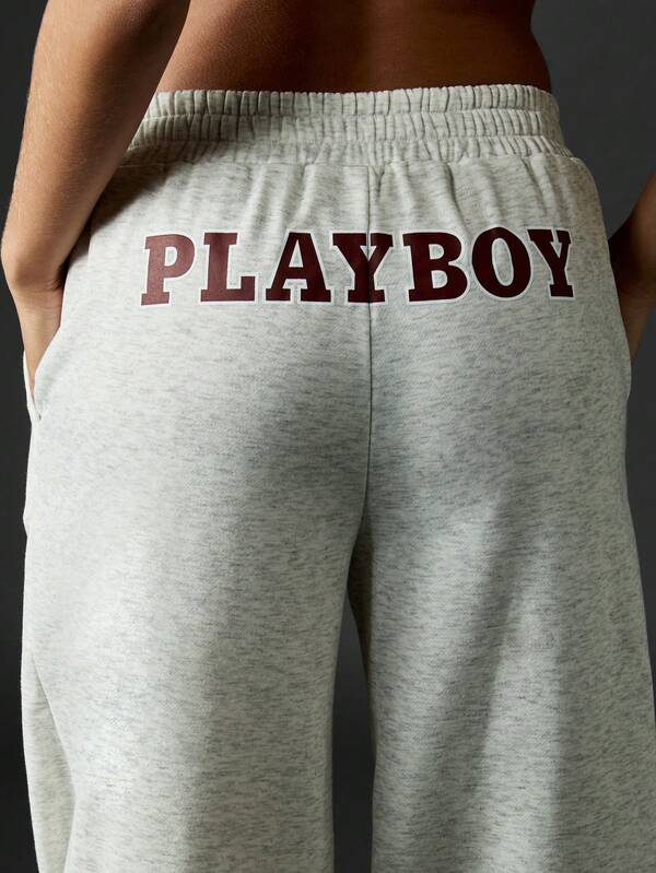 Missguided Missguided X Playboy Wide Leg Varsity Sweatpants With Graphic Print