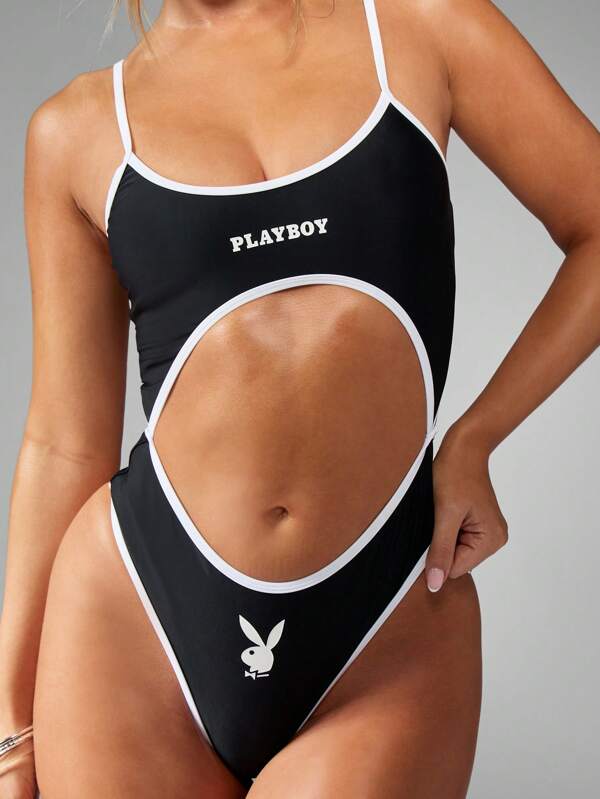 Missguided Missguided X Playboy Women High Cut Monokini Swimsuit With Cutout