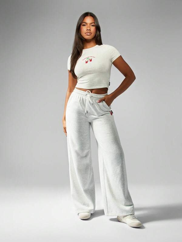 Missguided Missguided X Playboy Women's Cotton Knit Cherry Printed Baby Tee Crop Top