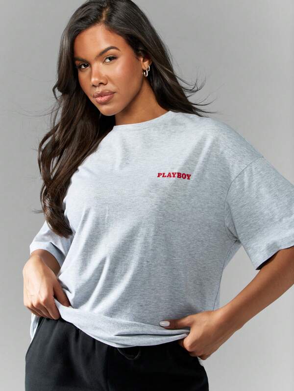 Missguided Missguided X Playboy Women's Graphic Oversized T-Shirt Playing Card Design