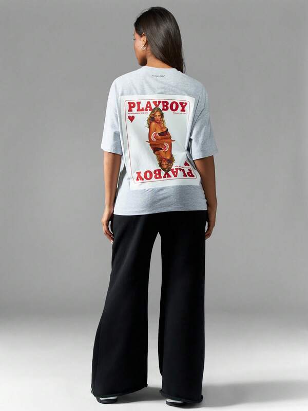 Missguided Missguided X Playboy Women's Graphic Oversized T-Shirt Playing Card Design