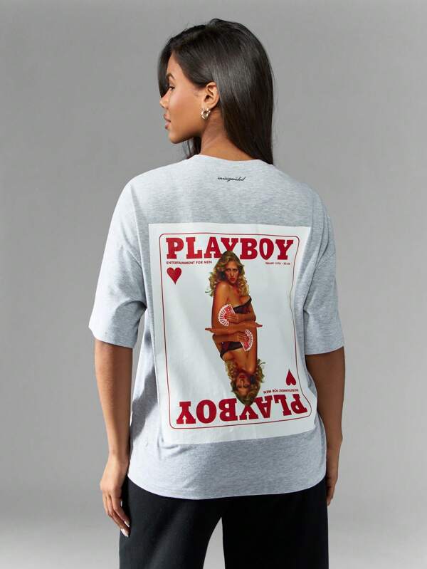 missguided Missguided x Playboy Women's Graphic Oversized T-Shirt Playing Card Design