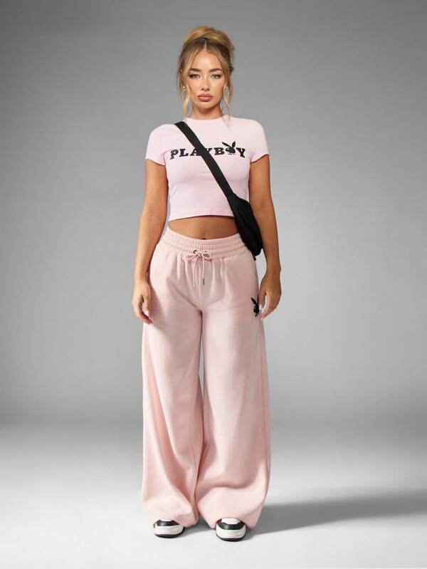 Missguided Missguided X Playboy Women's Logo Print Baby Crop Athleisure Tee