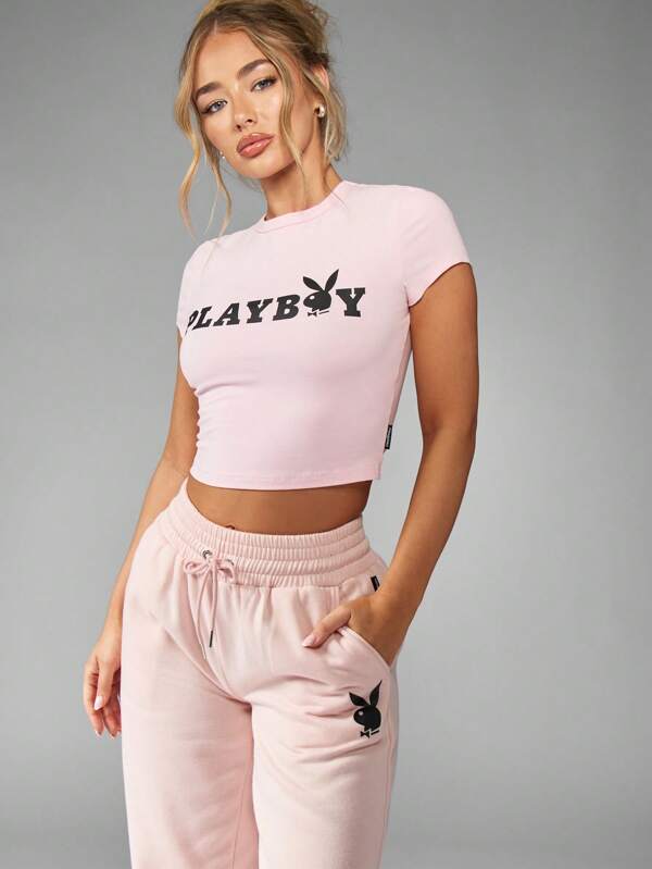 Missguided Missguided X Playboy Women's Logo Print Baby Crop Athleisure Tee