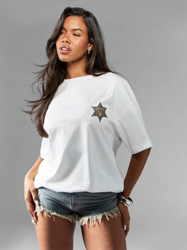 Missguided Missguided X Playboy Women's Oversized Western Cowgirl Graphic Tee Shirt