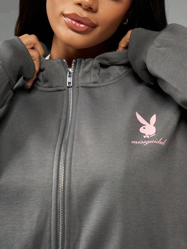 Missguided Missguided X Playboy Women Sweatshirts Retro Bunny Cropped Zip-Up Hoodie
