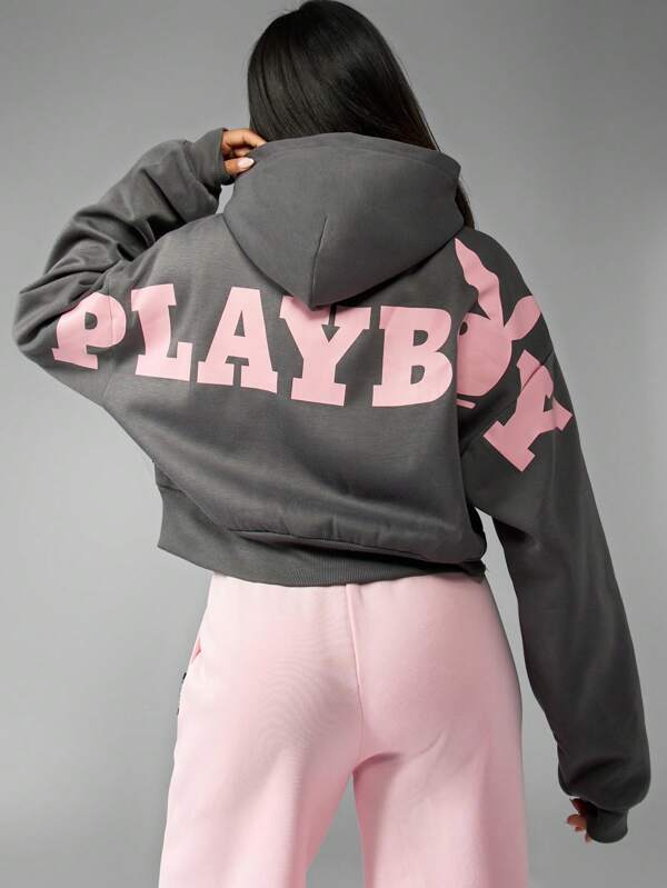 missguided Missguided x Playboy Women Sweatshirts Retro Bunny Cropped Zip-Up Hoodie