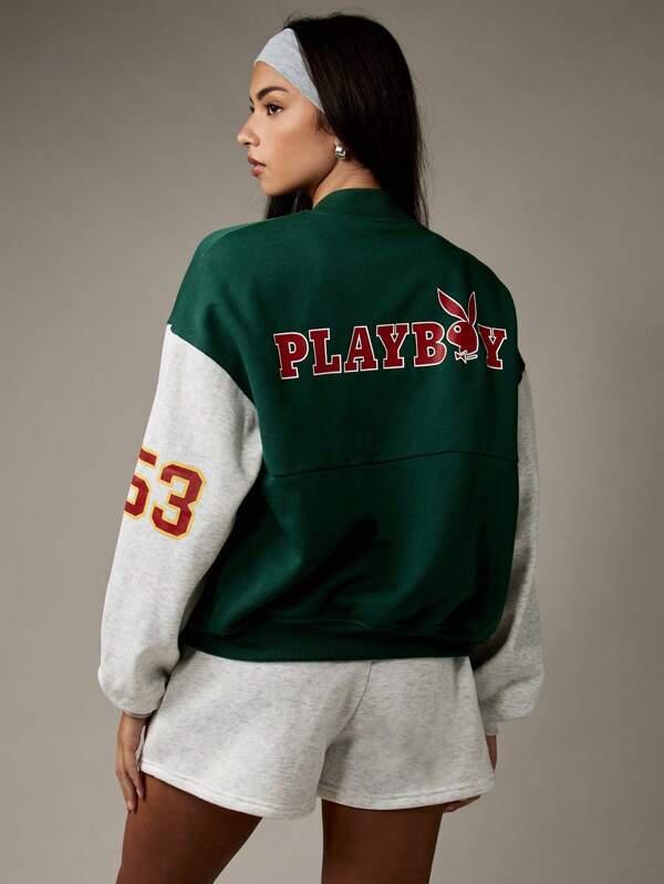 Missguided Missguided X Playboy Women Vintage Style Varsity Letter Bomber Jacket