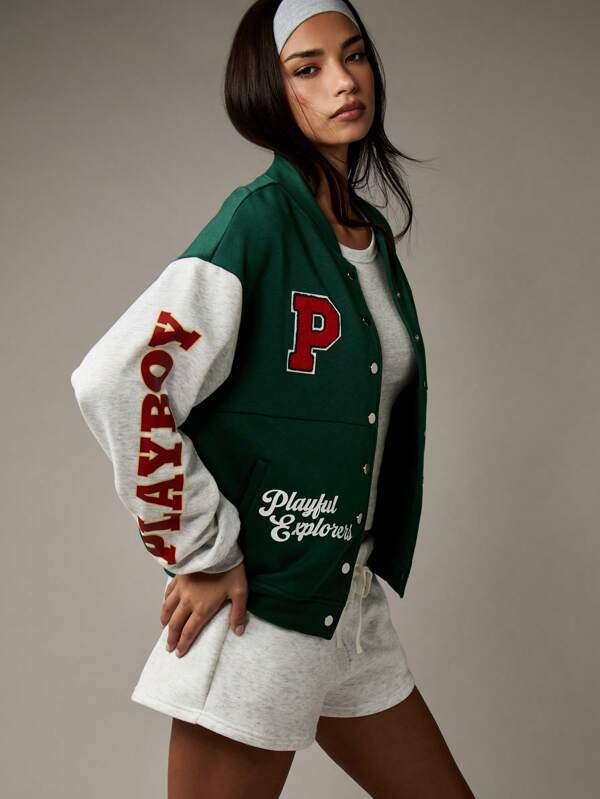 missguided Missguided x Playboy Women Vintage Style Varsity Letter Bomber Jacket