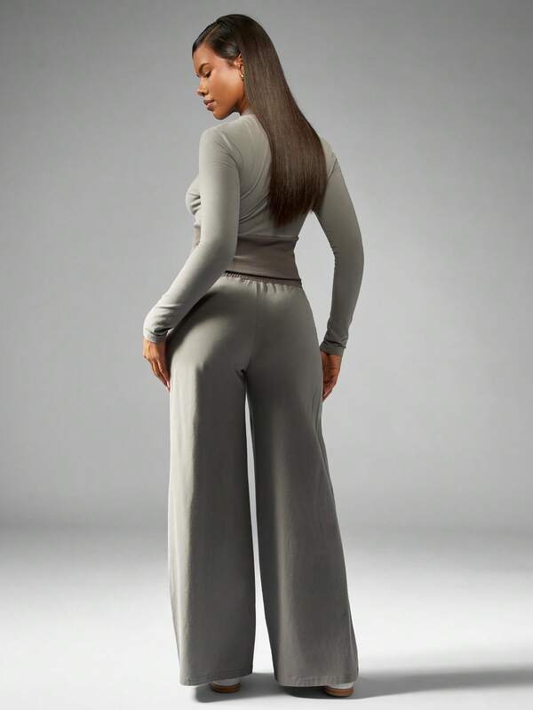 Missguided Missguided X Playboy Zip Front Crop Top With Wide Leg Pants