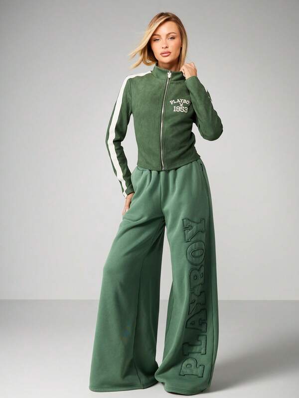 Missguided Missguided X Playboy Zip Front Track Jacket With Side Stripes