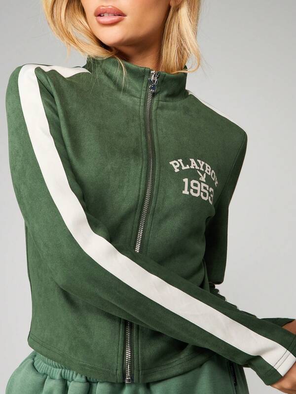 Missguided Missguided X Playboy Zip Front Track Jacket With Side Stripes