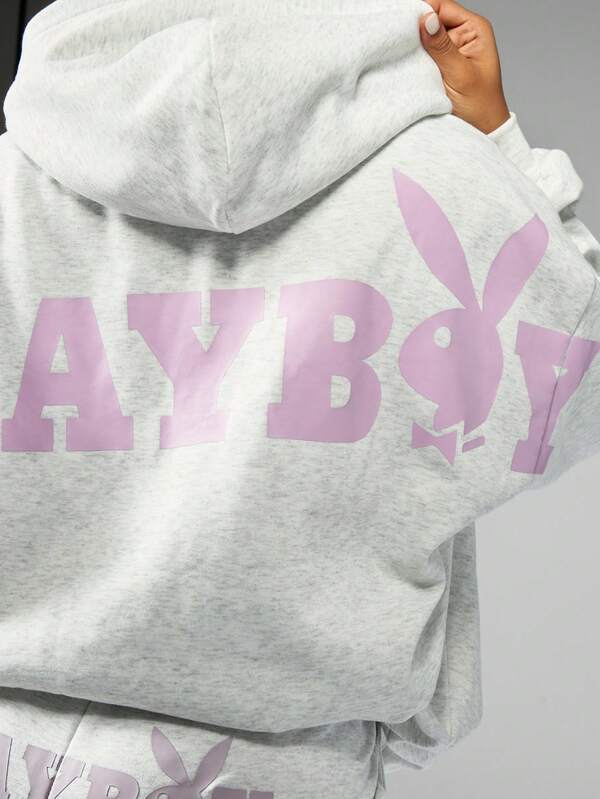 Missguided Missguided X Playboy Zip Up Hooded Sweatshirt With Bunny Logo
