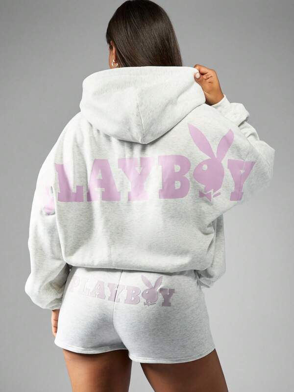 missguided Missguided x Playboy Zip Up Hooded Sweatshirt With Bunny Logo