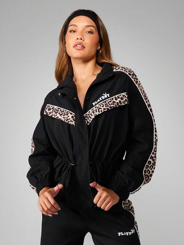 Missguided Missguided X Playboy Zip Up Jacket With Leopard Print Panels
