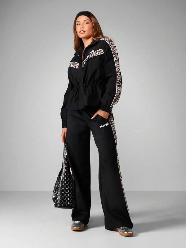 Missguided Missguided X Playboy Zip Up Jacket With Leopard Print Panels
