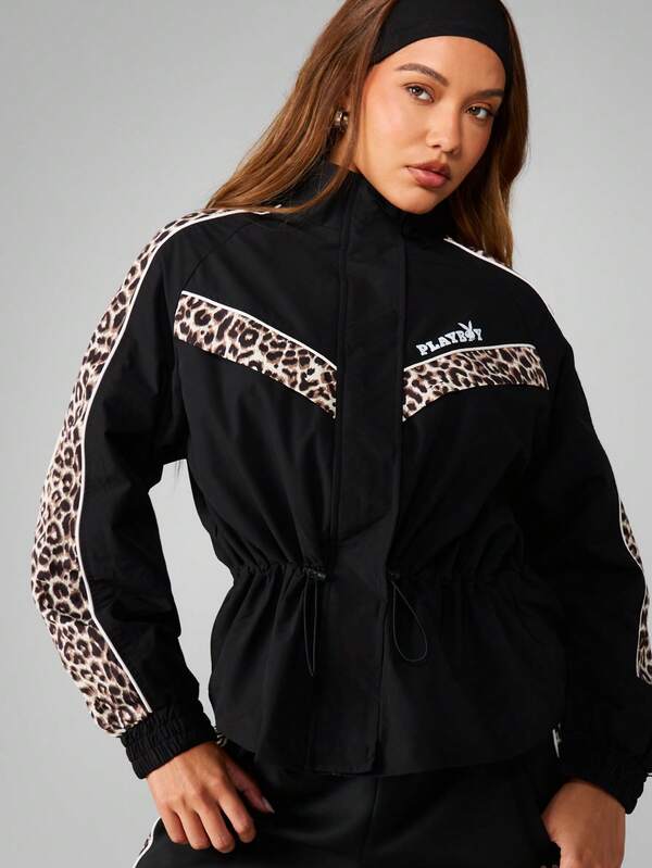 Missguided Missguided X Playboy Zip Up Jacket With Leopard Print Panels