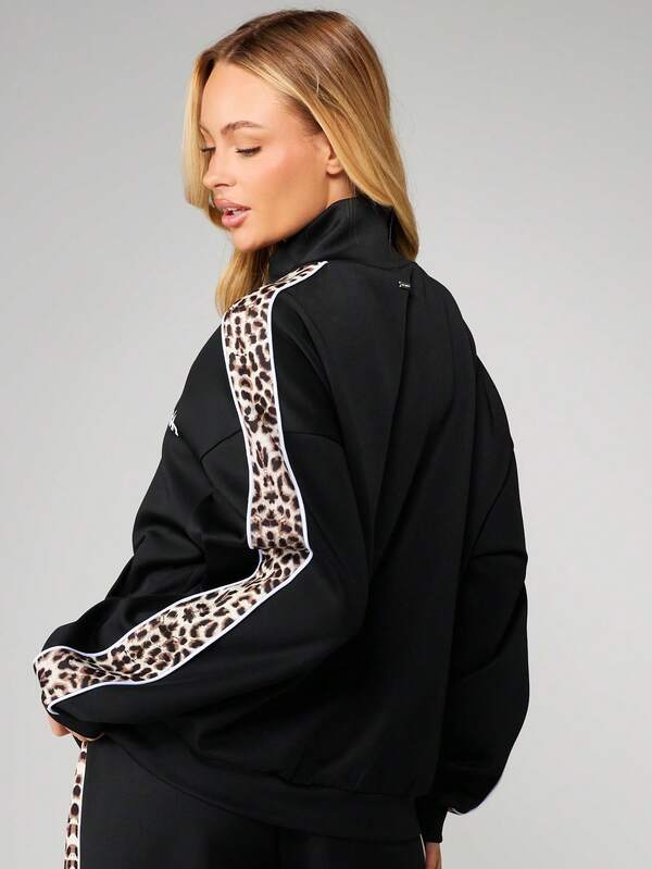Missguided Missguided X Playboy Zip Up Sweatshirt With Leopard Print Panels