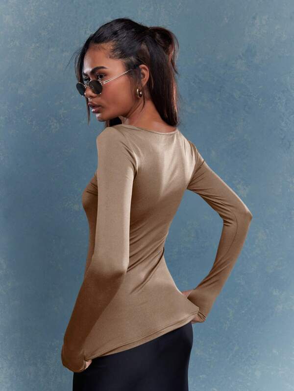 Missguided MISSGUIDED Y2K Futuristic Fitted Boat Neck Long Sleeves T-Shirt