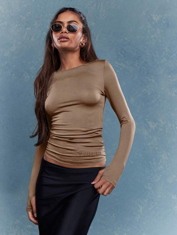 missguided MISSGUIDED Y2K Futuristic Fitted Boat Neck Long Sleeves T-Shirt