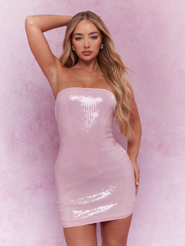 missguided MISSGUIDED Y2K Futuristic Sequin Bandeau Bodycon Mini Dress