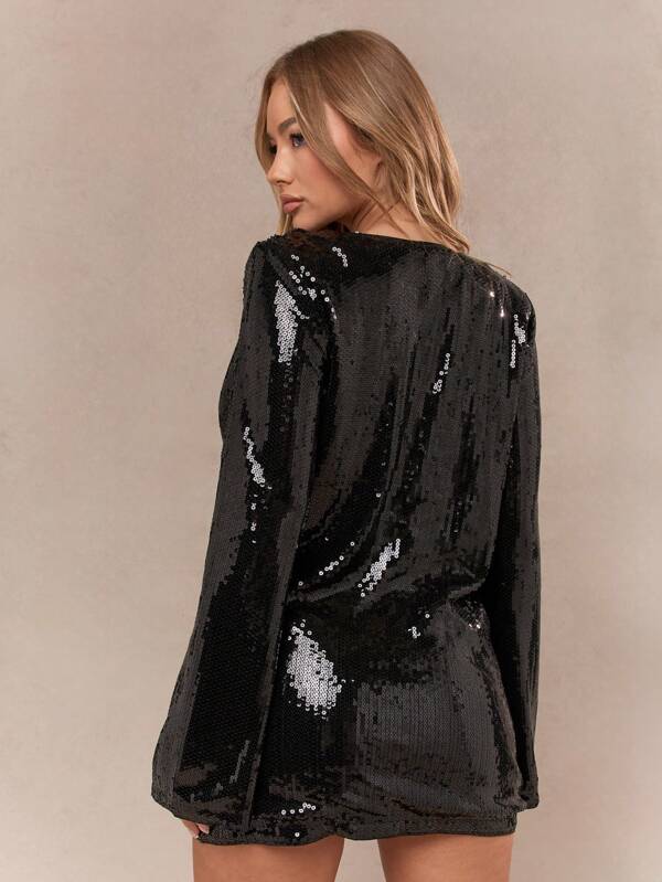 Missguided MISSGUIDED Y2K Futuristic Sequin Cowl Neck Long Sleeves Mini Dress