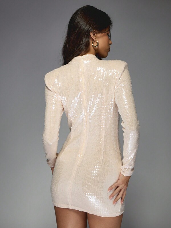 Missguided MISSGUIDED Y2K Futuristic Sequin Long Sleeves Bodycon Mini Dress