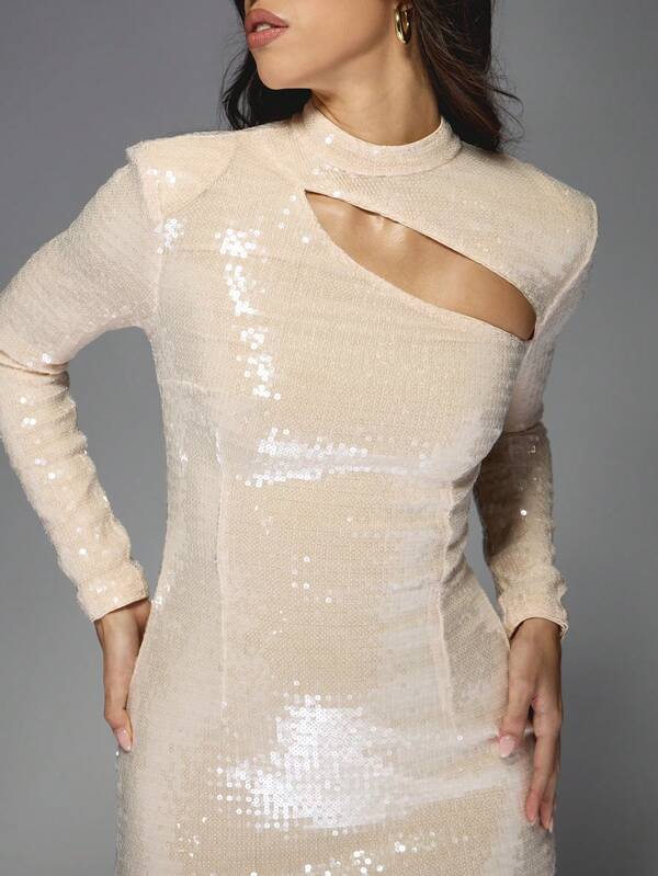 Missguided MISSGUIDED Y2K Futuristic Sequin Long Sleeves Bodycon Mini Dress
