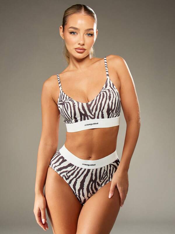 Missguided MISSGUIDED Zebra Print Bralette With Matching High Rise Brief