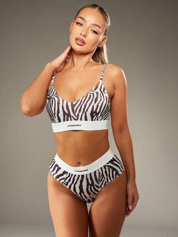 Missguided MISSGUIDED Zebra Print Bralette With Matching High Rise Brief