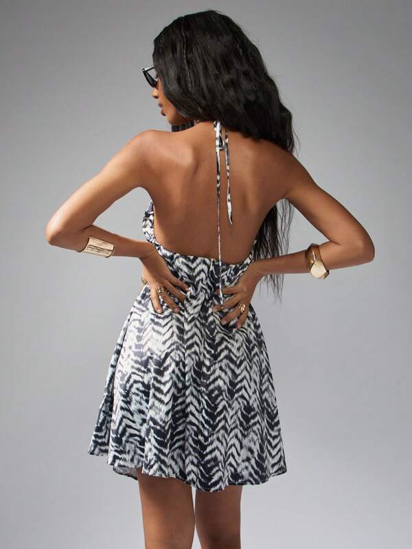 Missguided MISSGUIDED Zebra Print Cut Out Ruched Bandeau Strapless Mini Dresses