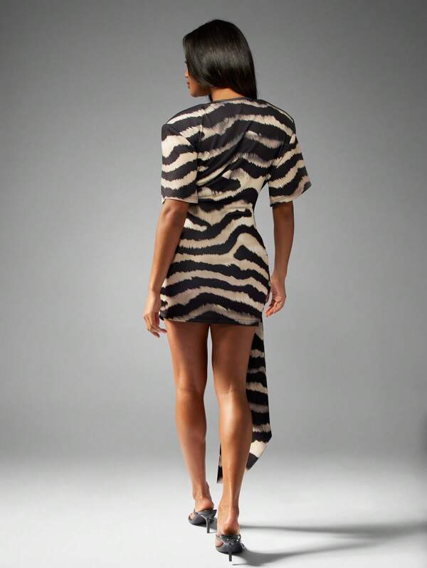 Missguided MISSGUIDED Zebra Print Mini Dress With Draped Side Belt