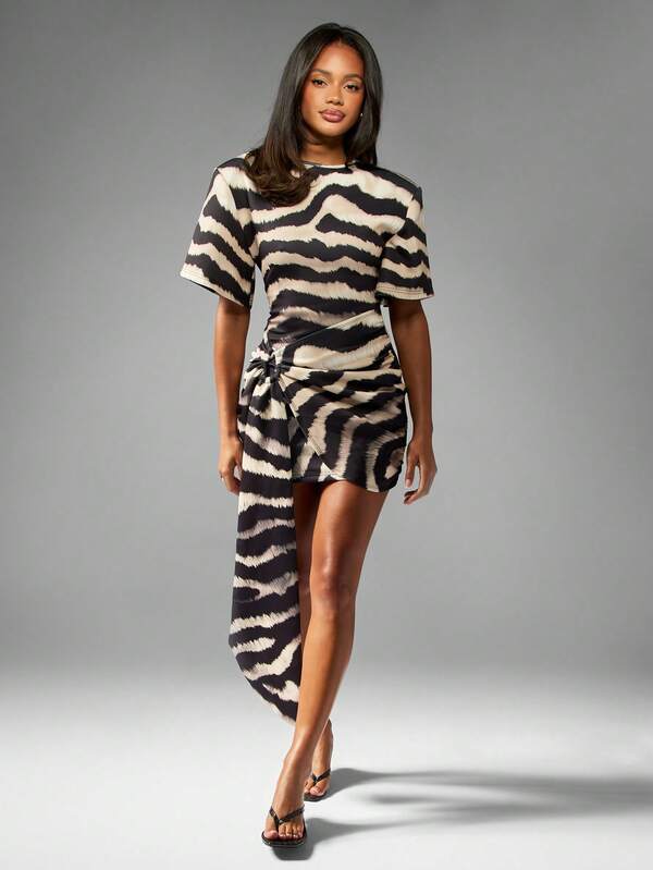 Missguided MISSGUIDED Zebra Print Mini Dress With Draped Side Belt