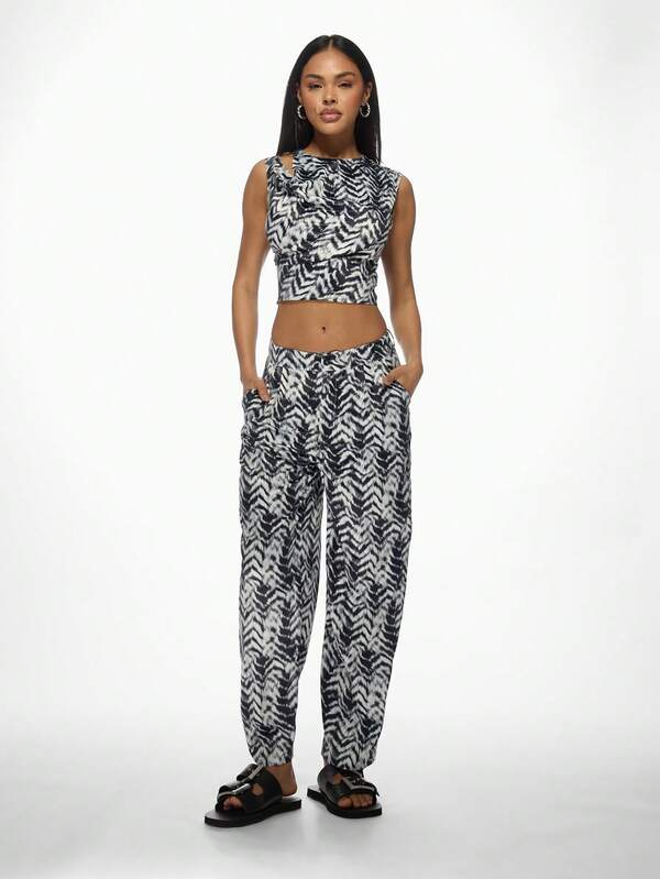Missguided MISSGUIDED Zebra Print Sleeveless Crop Top Wide Leg Pants Two-Piece Outfit