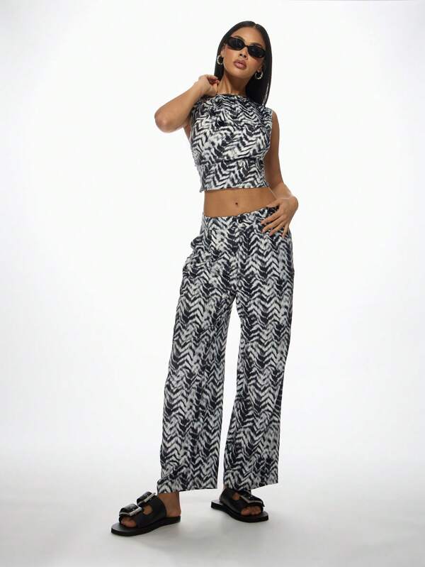 missguided MISSGUIDED Zebra Print Sleeveless Crop Top Wide Leg Pants Two-Piece Outfit