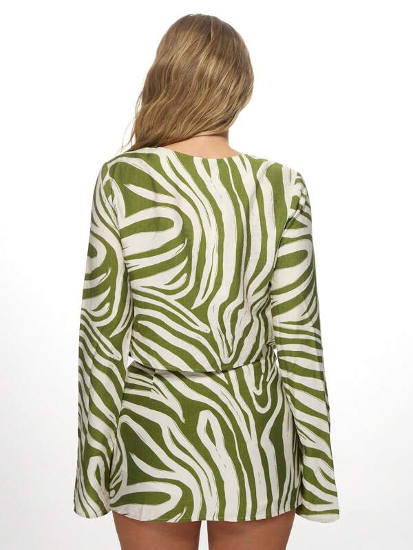 Missguided MISSGUIDED Zebra Print Two-Piece Set With Long Sleeve Crop Top And Skirt