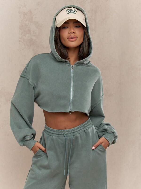 Missguided MISSGUIDED Zip Front Crop Hoodie Sweatshirt
