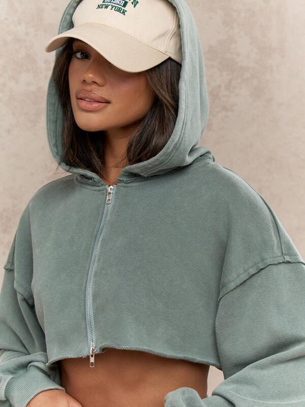 Missguided MISSGUIDED Zip Front Crop Hoodie Sweatshirt