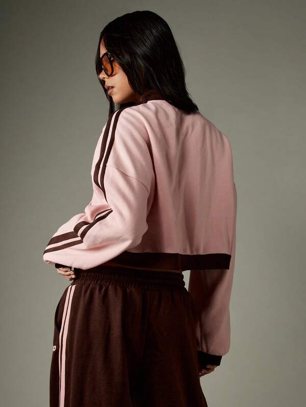 Missguided MISSGUIDED Zip Through Sweatshirt With Contrast Stripes