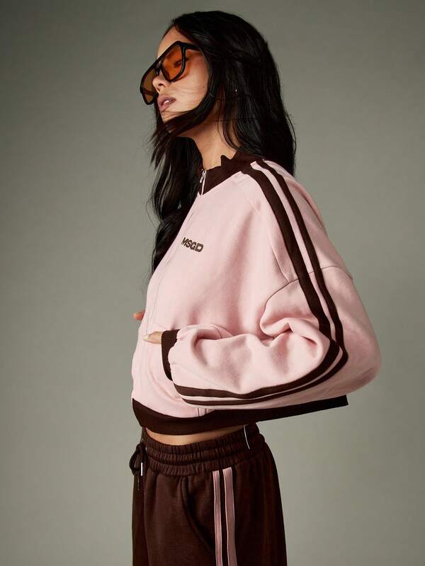 missguided MISSGUIDED Zip Through Sweatshirt With Contrast Stripes