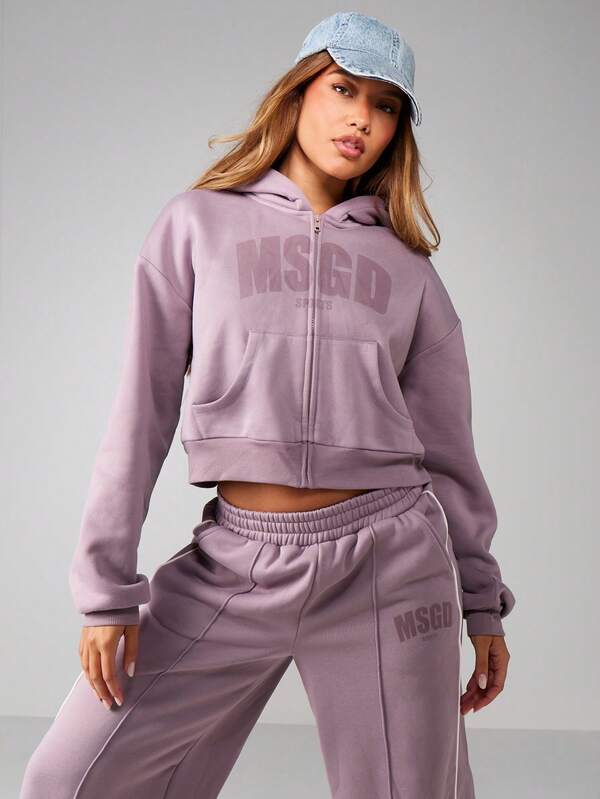 missguided MISSGUIDED Zip Up Hooded Graphic Sweatshirt With Drawstring