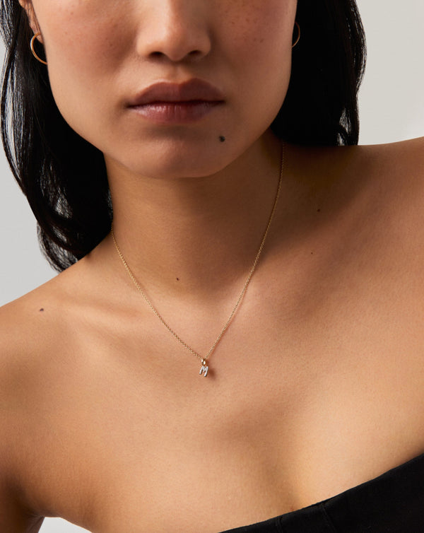Missoma 14ct Solid Gold Diamond Initial Mini Pendant Necklace - M