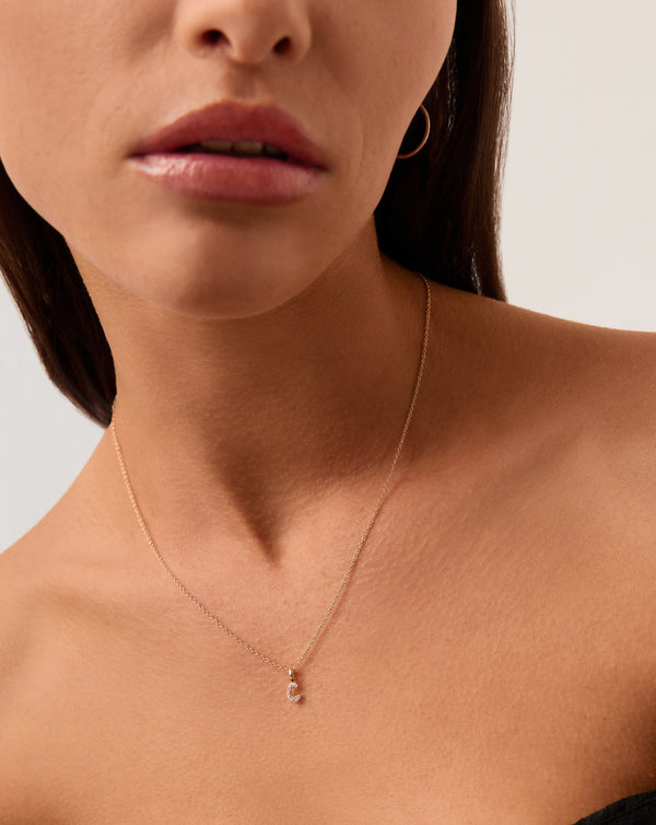Missoma 14ct Solid Gold Diamond Initial Mini Pendant Necklace - C