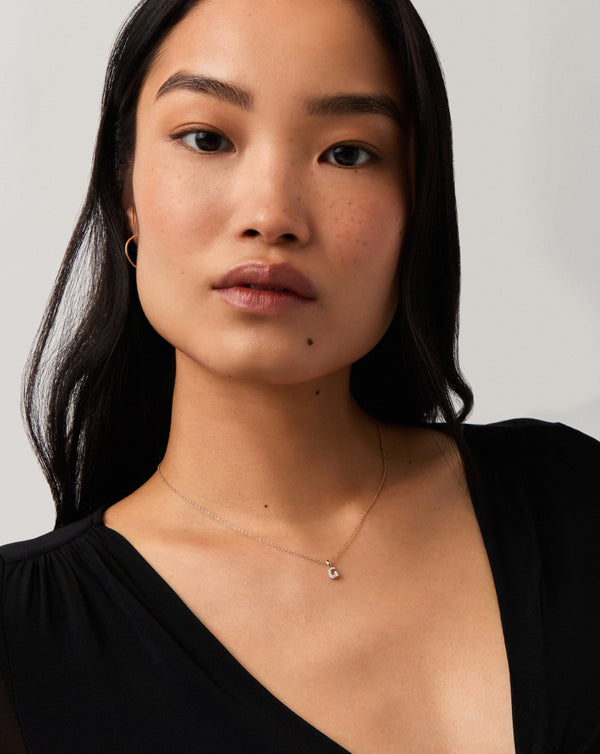 Missoma 14ct Solid Gold Diamond Initial Mini Pendant Necklace - G