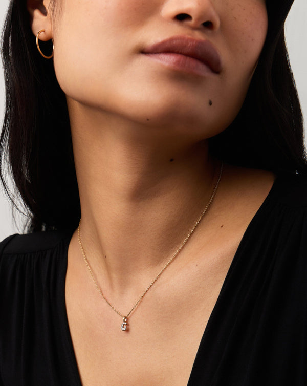Missoma 14ct Solid Gold Diamond Initial Mini Pendant Necklace - G